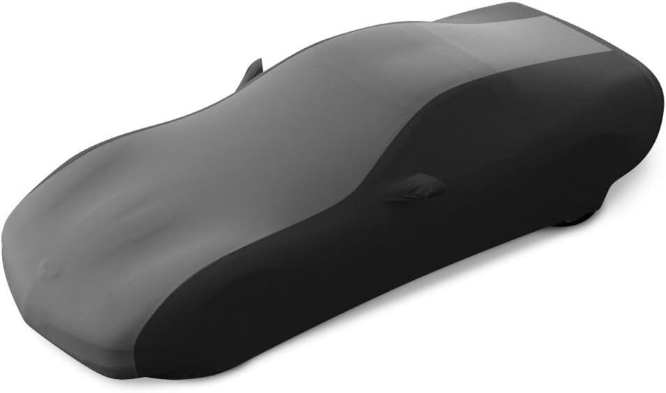 SR1 Performance USA C8 Corvette Indoor Car Cover – Custom Fit Stretch Satin Ultraguard, Soft Paint Protection Against Dust & Scratches for 2020–2026 Stingray, Z51, Z06, E-Ray (Gray/Black)