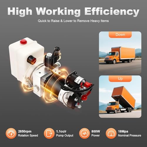 Electric Hydraulic Pump,0.5KW 24V DC Hydraulic Power Unit,2L Dump Trailer Fluids Power Pump w/Remote Control,Pump Output: 0.26cc/r,for Dump Truck Car Lifting