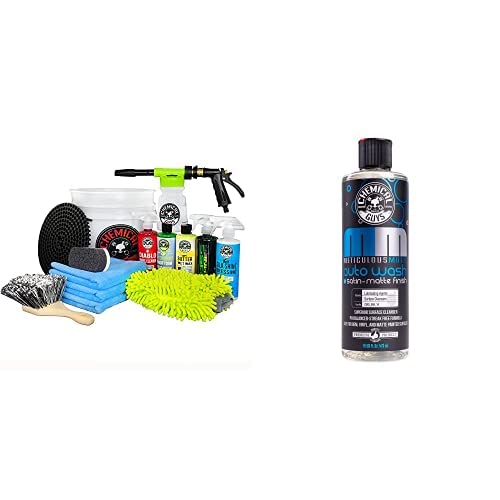 Chemical Guys CWS_995FC 16-Piece Arsenal Builder Carwash Kit, Foam Cannon, Bucket (6) 16 oz Car Care Cleaning Chemicals (Works w/Pressure Washers) with Meticulous Matte Car Wash Soap, 128 oz