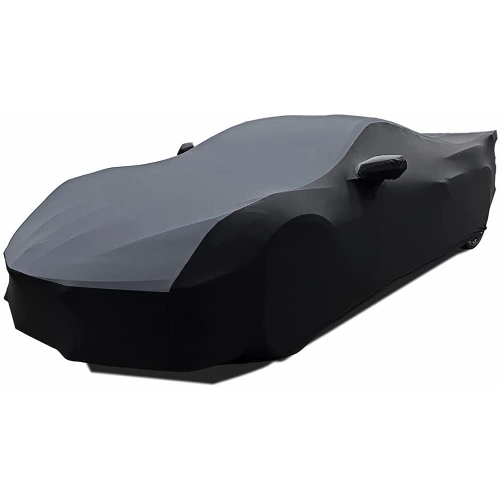 SR1 Performance USA C8 Corvette Indoor Car Cover – Custom Fit Stretch Satin Ultraguard, Soft Paint Protection Against Dust & Scratches for 2020–2026 Stingray, Z51, Z06, E-Ray (Gray/Black)