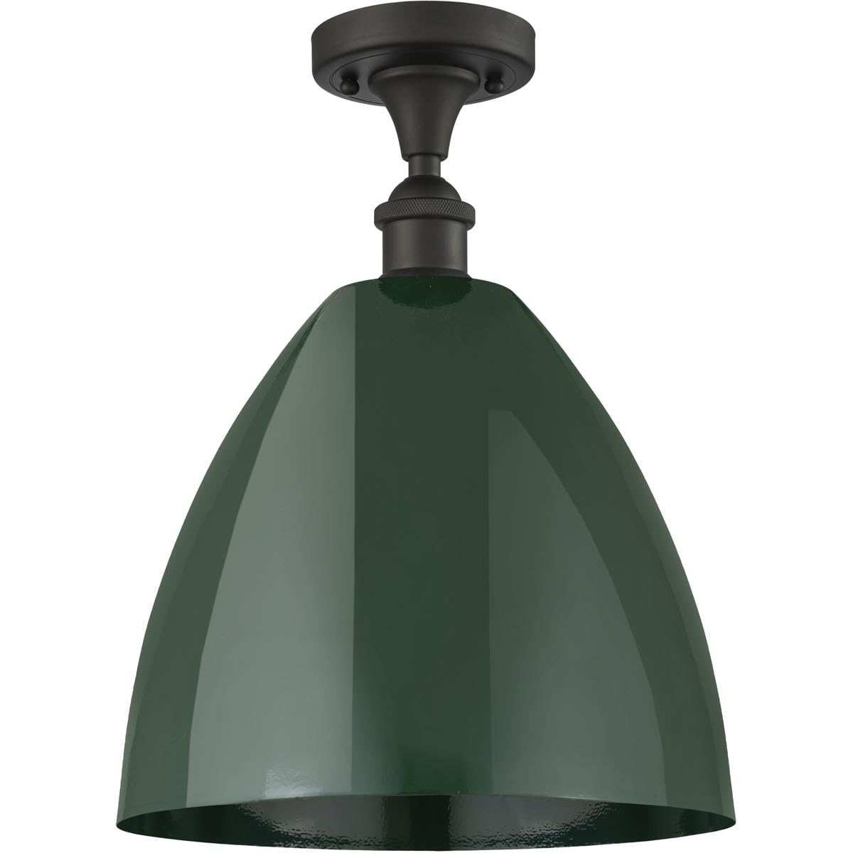 Innovations Lighting 516-1C-BB-MBD-12-GR Plymouth Dome - 1 Light Semi-Flush Mount in Industrial Style-14.75 Inches Tall and 12 Inches Wide, Finish Color: Brushed Brass, Shade Color: Green