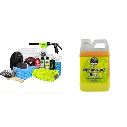 Chemical Guys CWS_301_64CW 14-Piece Arsenal Builder Car Wash Kit W/Foam Gun, Bucket and (5) 16 oz Car Care Cleaning Chemicals (Works w/Garden Hose) + Citrus Wash & Gloss Foaming Car Wash Soap, 64 oz
