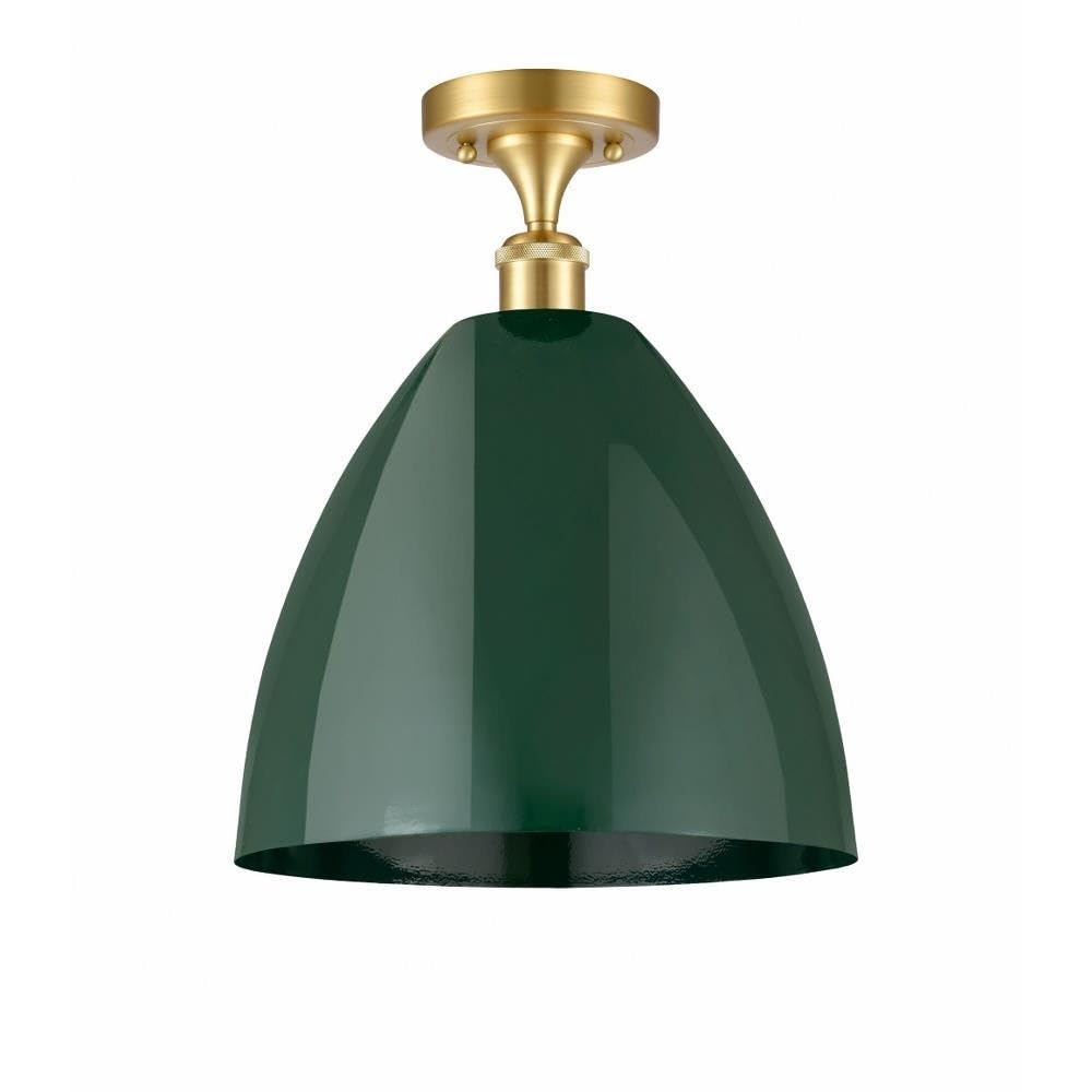 Innovations Lighting 516-1C-BB-MBD-12-GR Plymouth Dome - 1 Light Semi-Flush Mount in Industrial Style-14.75 Inches Tall and 12 Inches Wide, Finish Color: Brushed Brass, Shade Color: Green