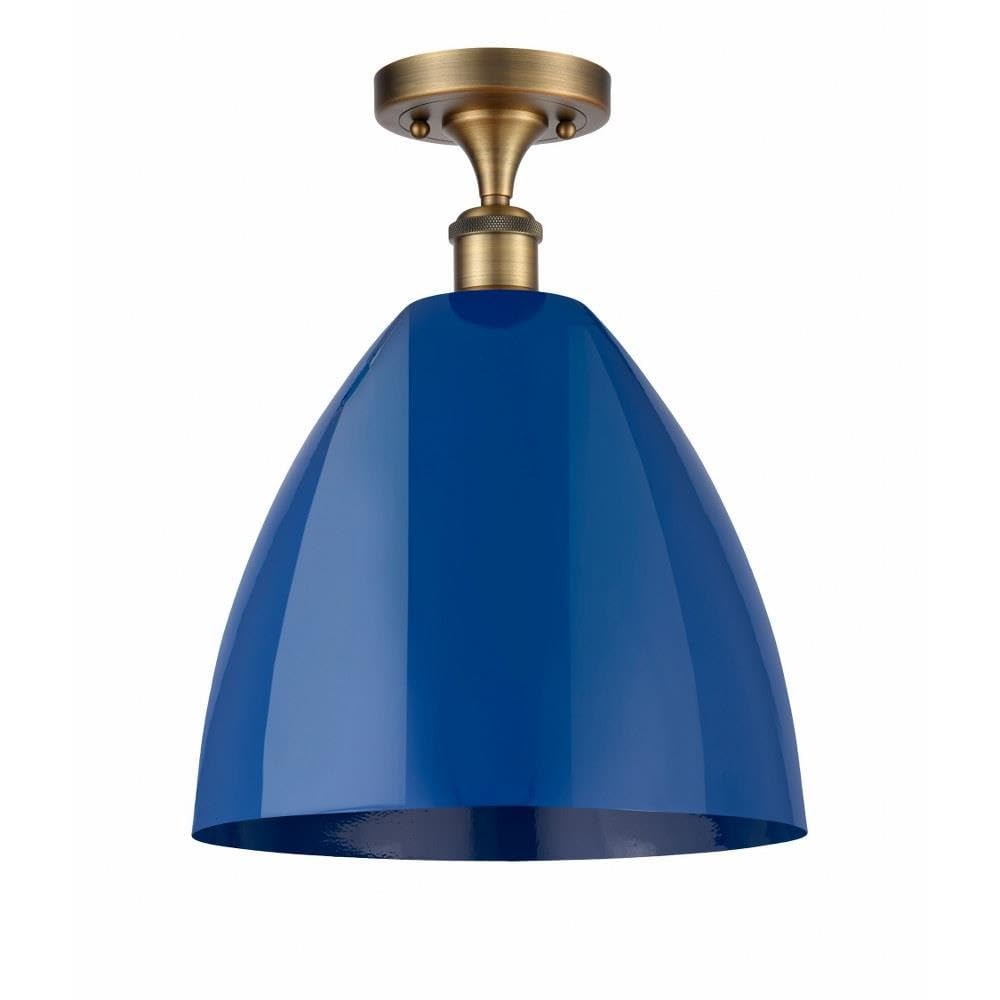 Innovations Lighting 516-1C-BB-MBD-12-GR Plymouth Dome - 1 Light Semi-Flush Mount in Industrial Style-14.75 Inches Tall and 12 Inches Wide, Finish Color: Brushed Brass, Shade Color: Green
