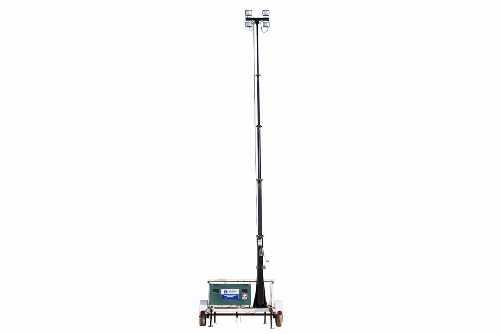 580W Solar Light Tower - 30' Light Tower - 7.5' Trailer - (4) 60W LED Lamps - 120V Battery Charger - Day/Night Sensor