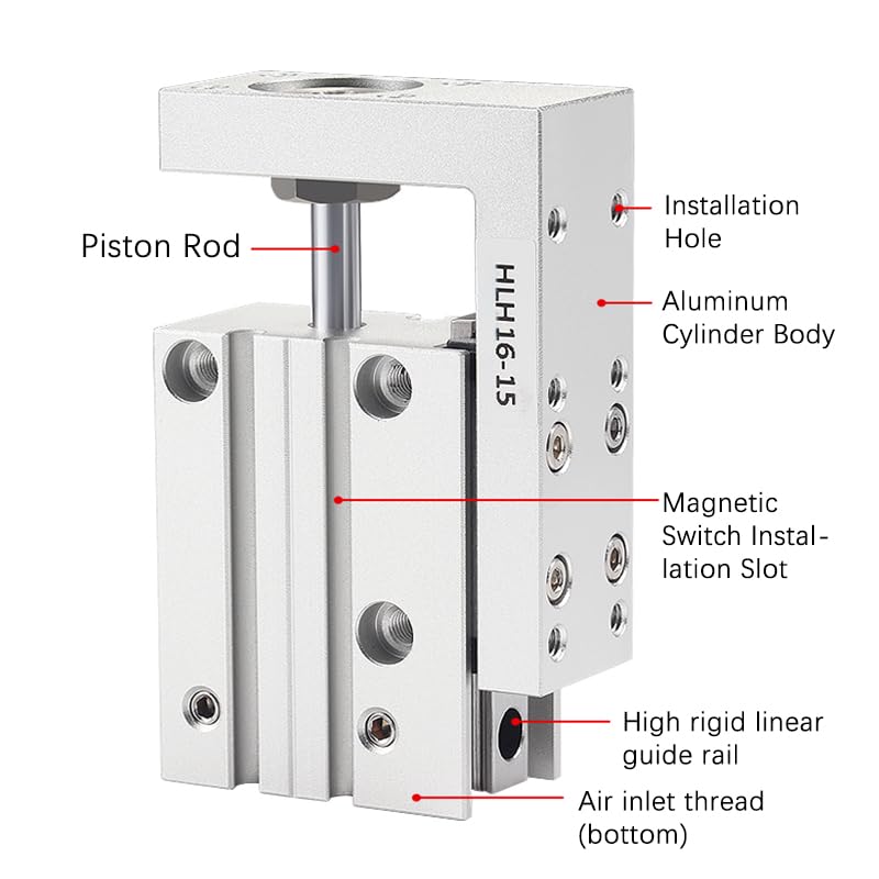 HLH6/10/16/20 Air Side Table Rail Type Pneumatic Cylinder Piston 10S/15S/20S/30S/40S/50S(Stroke 40mm,Bore 6mm)
