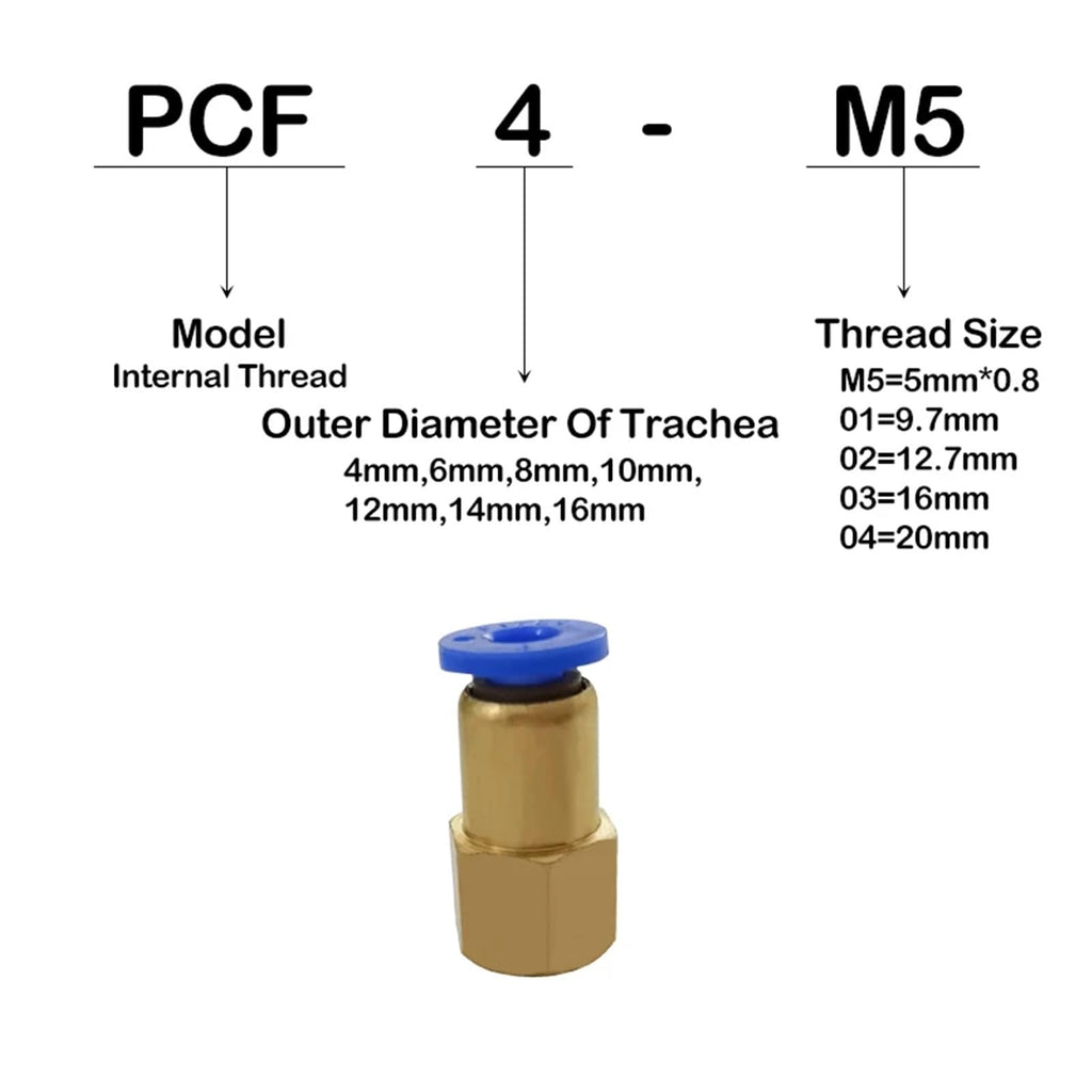 100PCS BSPT PCF6-02, 6mm to 1/4' Pneumatic Connectors Female Straight One-Touch Fittings