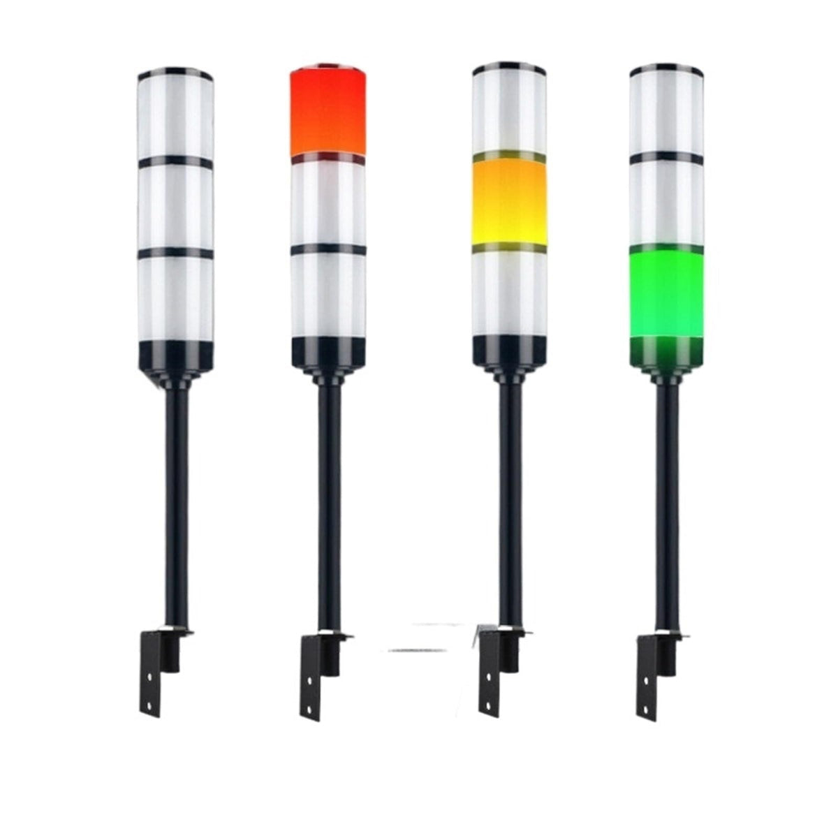 L Side Mounted Aluminum Rod 3 Layer 3 Colors Always Bright 24V/12V LED Warning lamp for Industrial Machines Safety(4pcs 24V Silver)