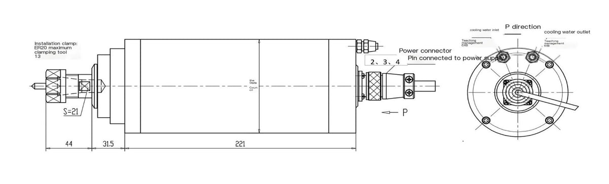 Water Cooled Cnc Spindle Motor 3.2 Kw Er20 Gdz100-4 220v 3kw Water Cooling Spindle