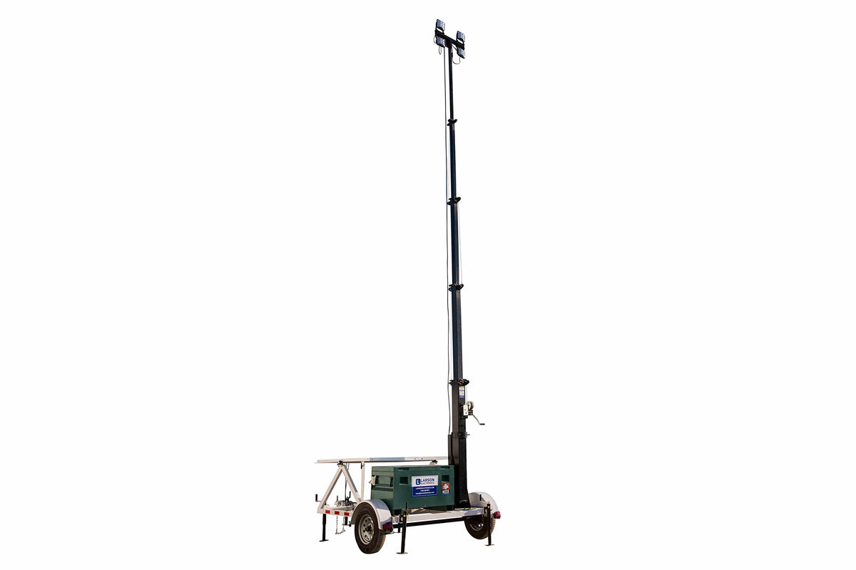 580W Solar Light Tower - 30' Light Tower - 7.5' Trailer - (4) 60W LED Lamps - 120V Battery Charger - Day/Night Sensor