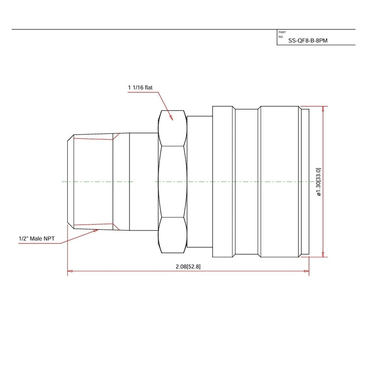 SS-QF8-B-8PM Stainless Steel Full Flow Quick Connect Body Original