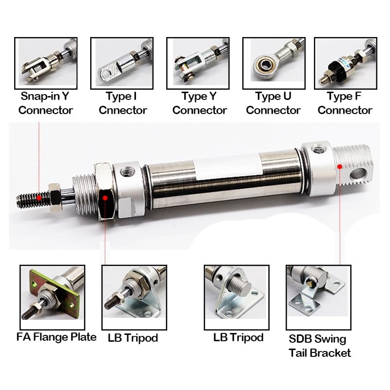 -Air Cylinder 25-500mm Stroke MA20 Series Stainless Steel Mini Air Pneumatic Cylinder Double Acting Pneumatic Piston(MA20X400,Only Cylinder)