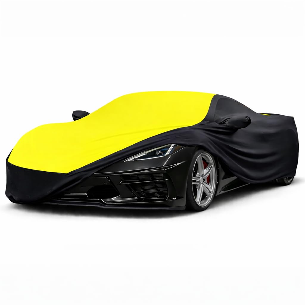 SR1 Performance USA C8 Corvette Indoor Car Cover – Custom Fit Stretch Satin Ultraguard, Soft Paint Protection Against Dust & Scratches for 2020–2026 Stingray, Z51, Z06, E-Ray (Gray/Black)