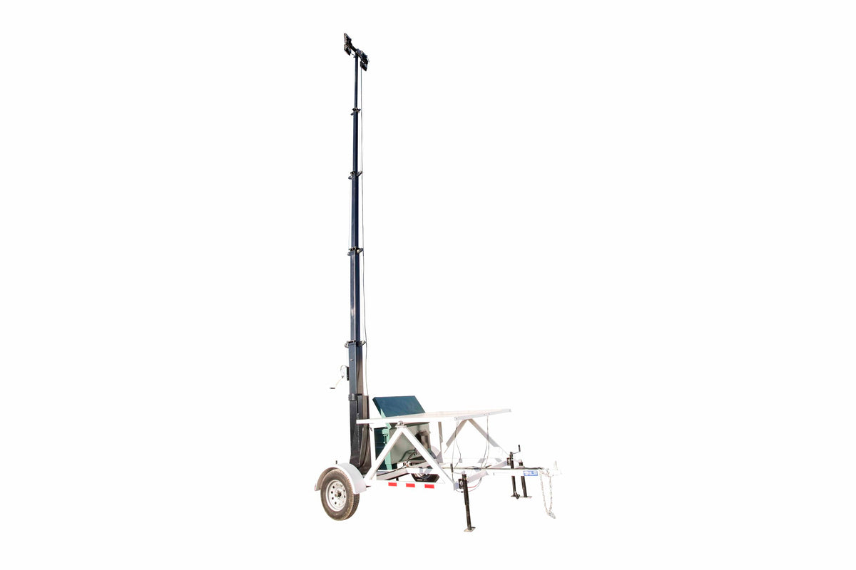 580W Solar Light Tower - 30' Light Tower - 7.5' Trailer - (4) 60W LED Lamps - 120V Battery Charger - Day/Night Sensor