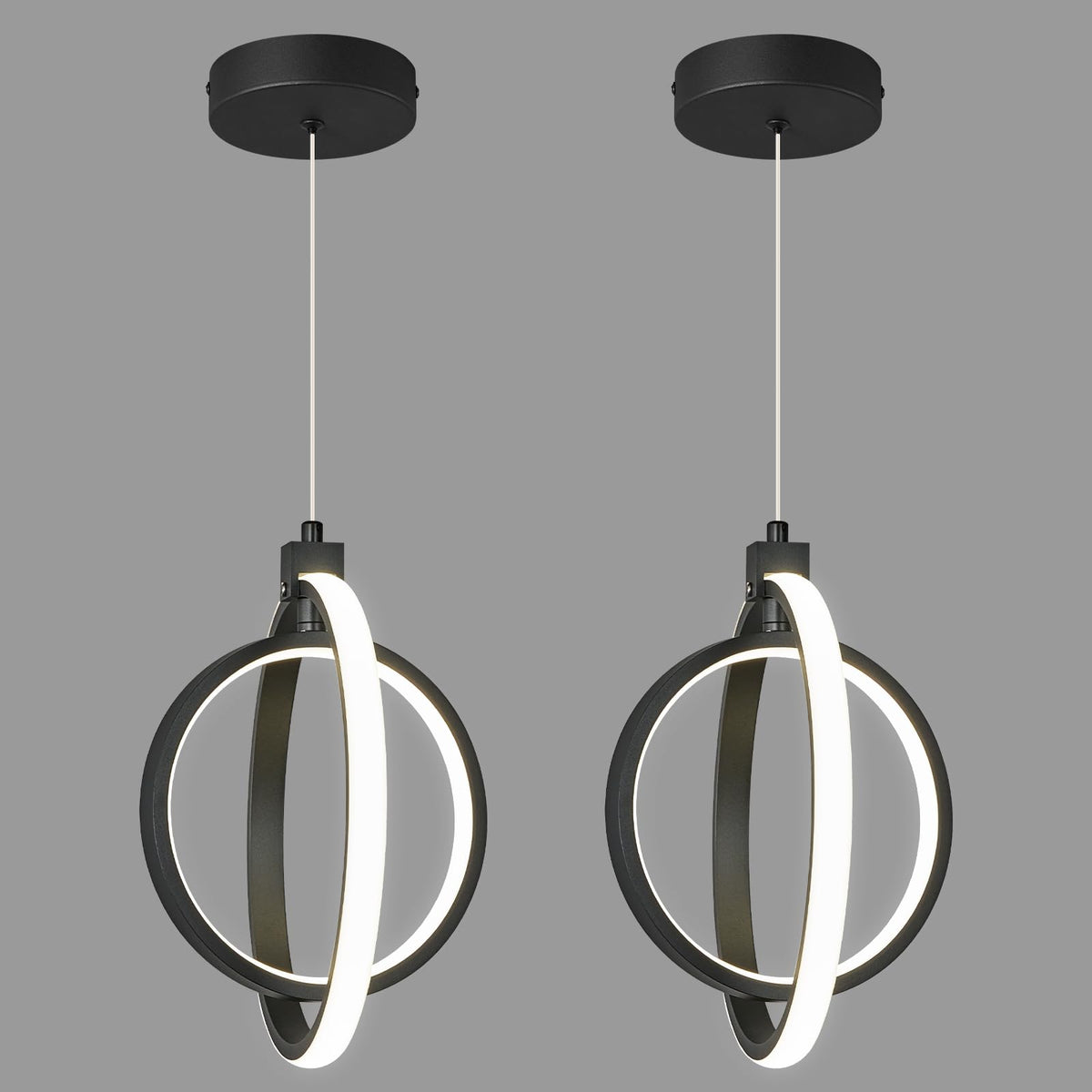 Modern LED Chandelier Chrome Rectangular Pendant Light Fixtures 4000K 20W Dimmable Height Adjustable Pendant Lighting for Dining Room Kitchen Island Bedroom Living Room Foyer（3-Pack）