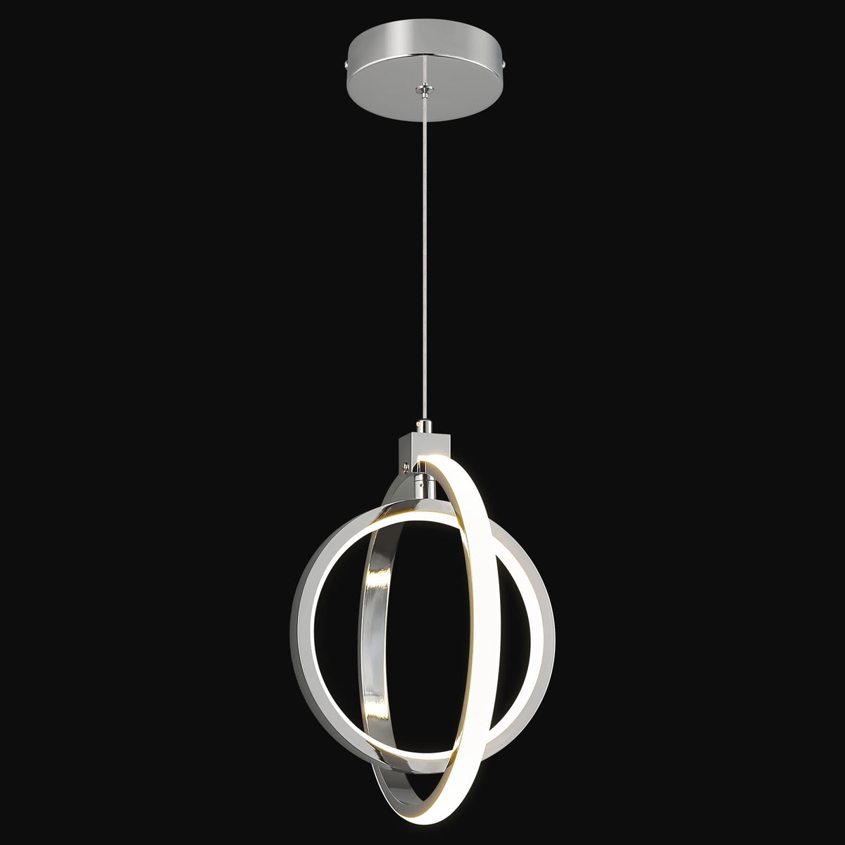 Modern LED Chandelier Chrome Rectangular Pendant Light Fixtures 4000K 20W Dimmable Height Adjustable Pendant Lighting for Dining Room Kitchen Island Bedroom Living Room Foyer（3-Pack）