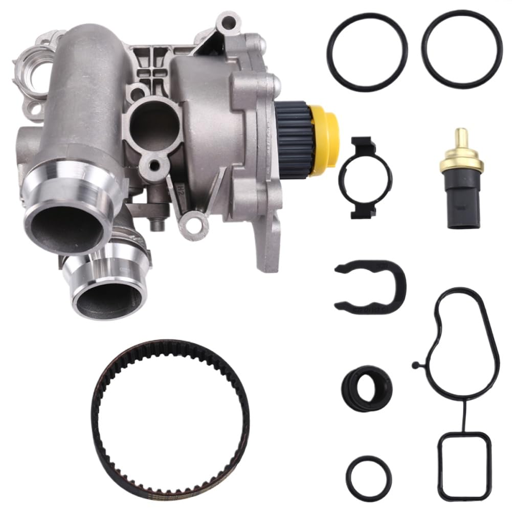 OUTMX Cooling Water Pump Thermostat Assembly Belt Washer Kit 06H121026 Compatible with Automotive Motorcycle Parts A4 Q5 TT for Part Number 06H121026