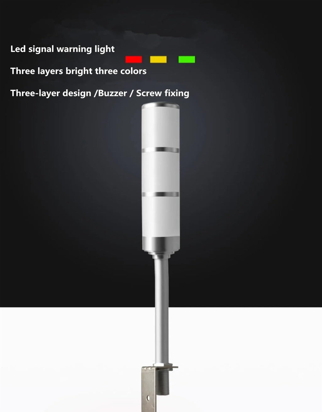 L Side Mounted Aluminum Rod 3 Layer 3 Colors Always Bright 24V/12V LED Warning lamp for Industrial Machines Safety(4pcs 24V Silver)