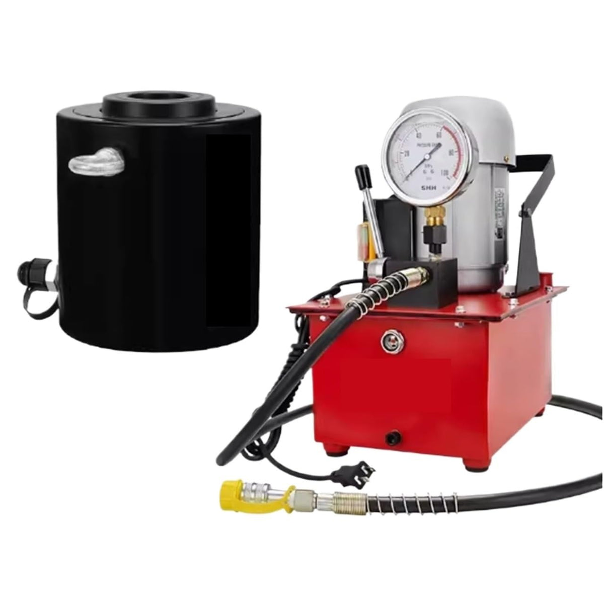 Electric Hydraulic Pump High Pressure Electric Pump, 100Ton 75mm Hydraulic Hollow Hole Cylinder Hydraulic Lifting Jack