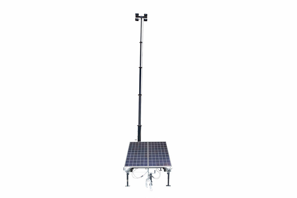 580W Solar Light Tower - 30' Light Tower - 7.5' Trailer - (4) 60W LED Lamps - 120V Battery Charger - Day/Night Sensor