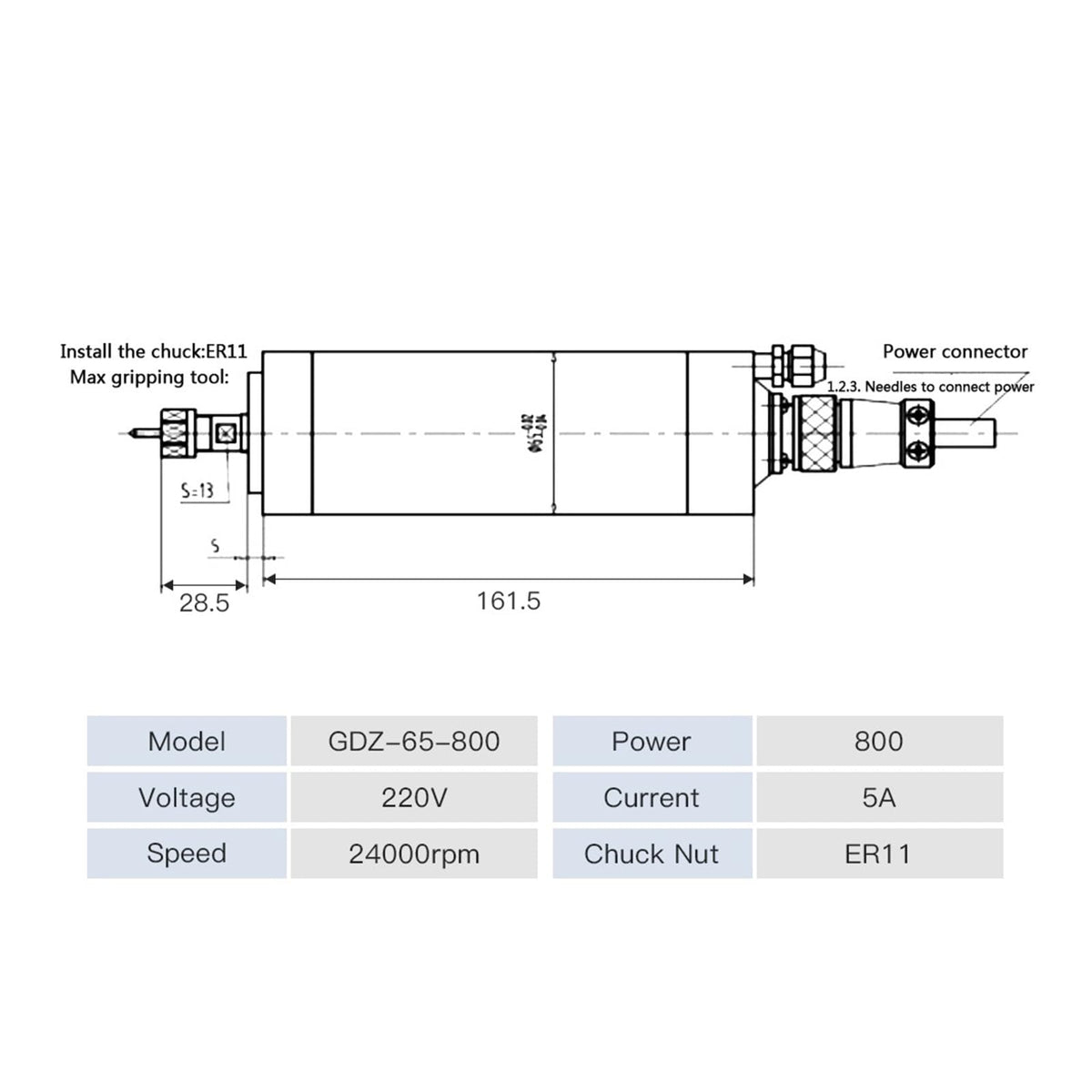 800W Spindle Motor 220V 5A Water Cooling Spindle GDZ-65-800 ER11 24000rpm