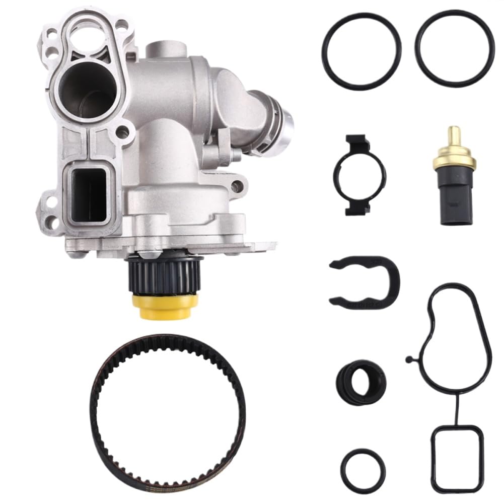 OUTMX Cooling Water Pump Thermostat Assembly Belt Washer Kit 06H121026 Compatible with Automotive Motorcycle Parts A4 Q5 TT for Part Number 06H121026