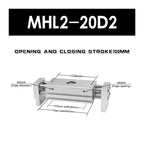 Wide Type Pneumatic Finger Clamping MHL2-10 of 16d/d/20d/d/32 Large Diameter 40 d1 / d2 Pneumatic Rich Type Cylinder(MHL2-20D2)