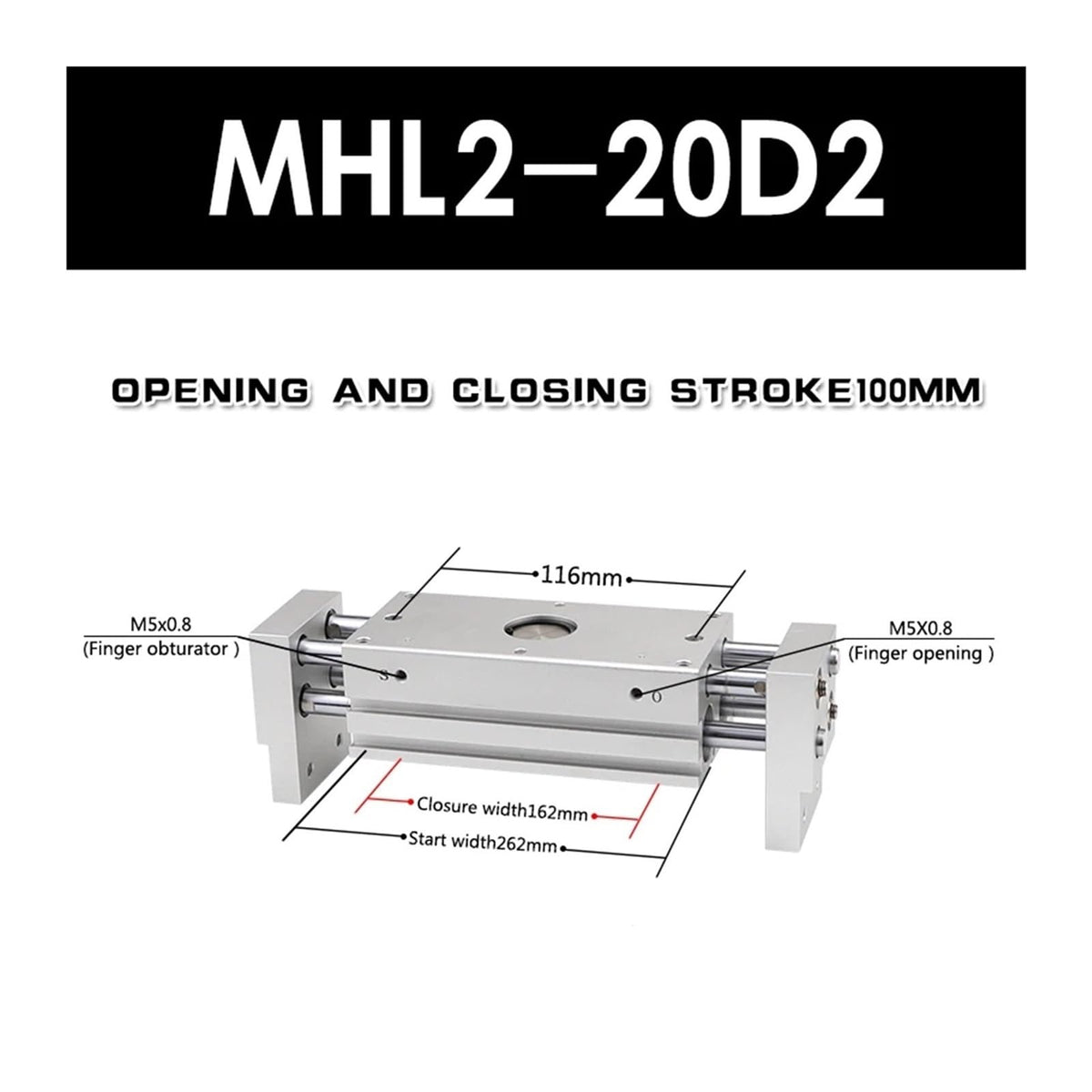 Wide Type Pneumatic Finger Clamping MHL2-10 of 16d/d/20d/d/32 Large Diameter 40 d1 / d2 Pneumatic Rich Type Cylinder(MHL2-20D2)