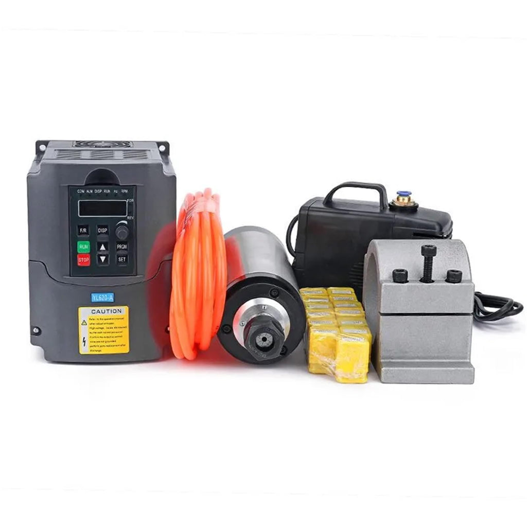 2.2kw Spindle Water Cooled Kit ER20 Milling Spindle Motor.2KW VFD 80 Clamp Water Pump 13pcs ER20 1m Cable for Router(Gold,220V)