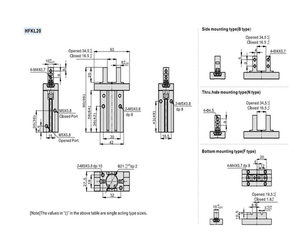 HFZ10 HFZL16 HFK10 HFKL20 Parallel Air Gripper Pneumatic Cylinder Double or Single Acting Gripper(HFKL25)