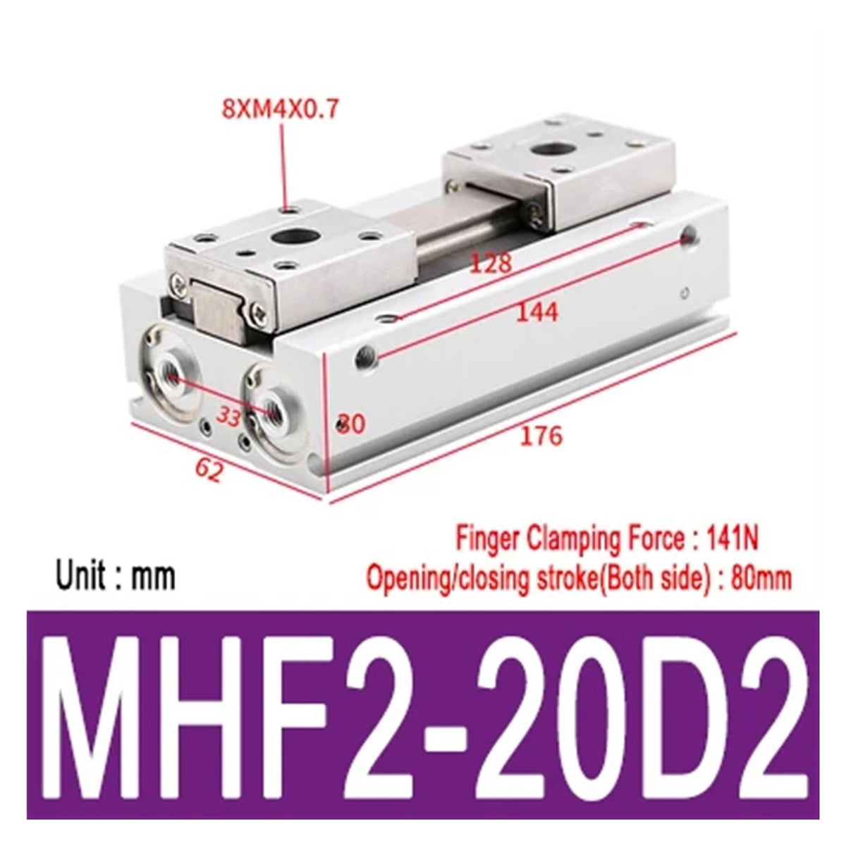 Low Profile Air Parallel Gripper Force Pneumatic Cylinder MHF2 8D MHF2 10D MHF2 12D MHF2 16D MHF2 20D Pneumatic Gripper(MHF2-20D2)
