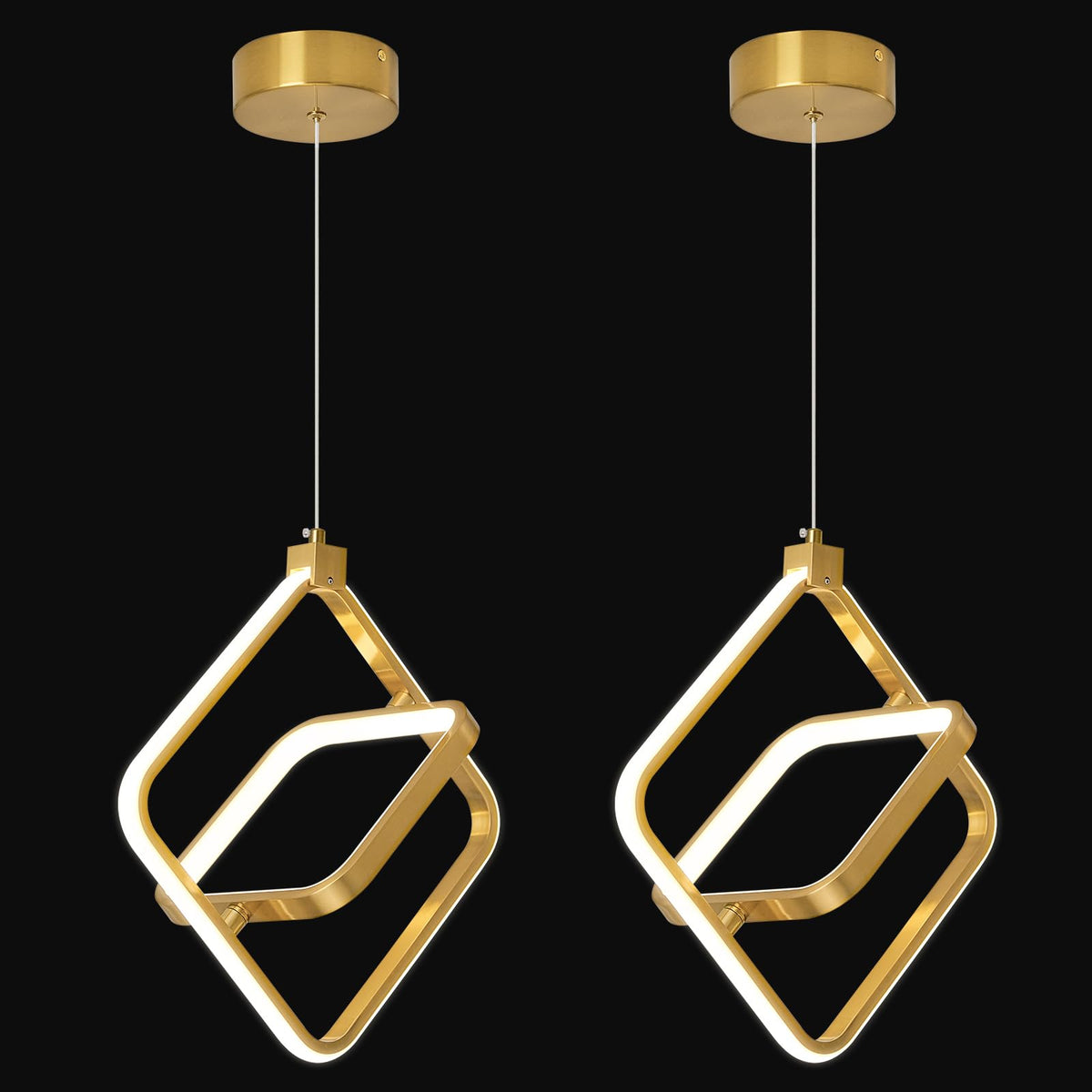 Modern LED Chandelier Chrome Rectangular Pendant Light Fixtures 4000K 20W Dimmable Height Adjustable Pendant Lighting for Dining Room Kitchen Island Bedroom Living Room Foyer（3-Pack）