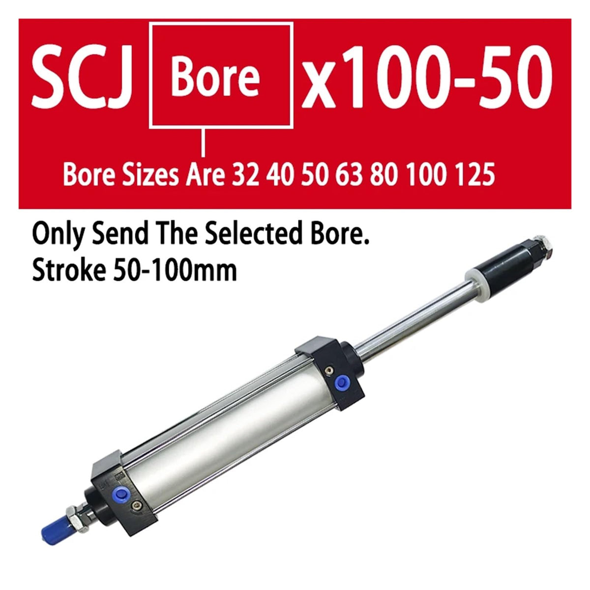 SCJ32 40 50 63 80 100 125mm Bore Adjustable Stroke Aluminum Alloy Double Acting Piston Tools Pneumatic Cylinder(Bore 40mm)