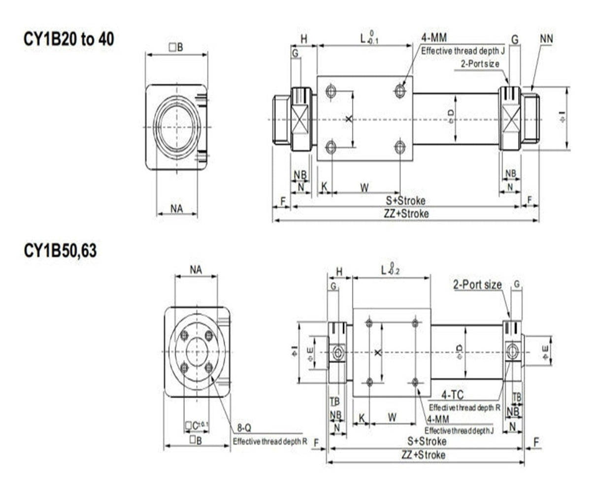 CY1B25*1-100 Rodless Pneumatic Cylinder Stainless Steel Cylinder CY1B/CY3B