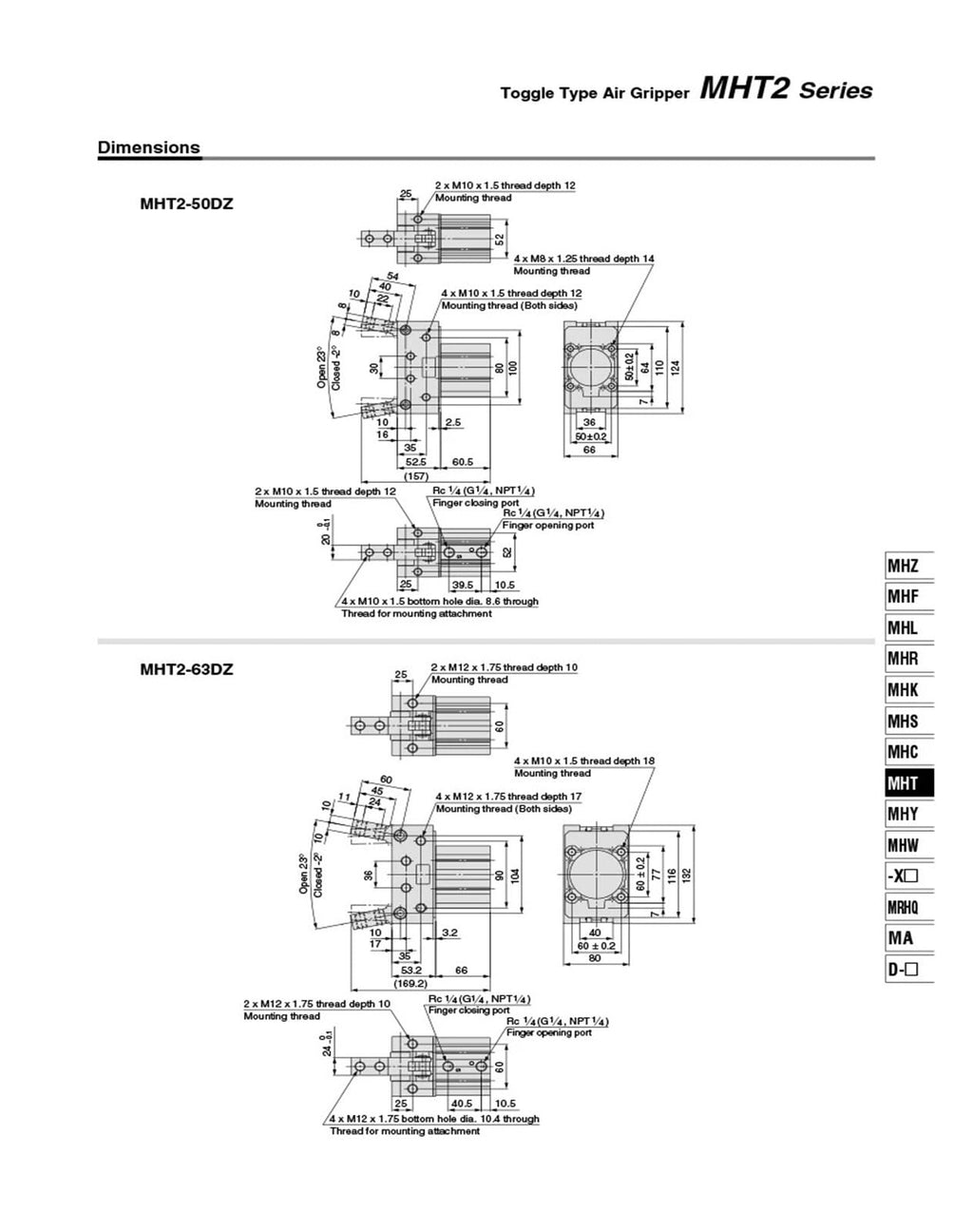 Elbow Joint Cylinder MHT2-32D/40D/50D/63D Finger Fulcrum Opening and Closing Clamping Heavy Object Pneumatic Claw(MHT2-50DZ)