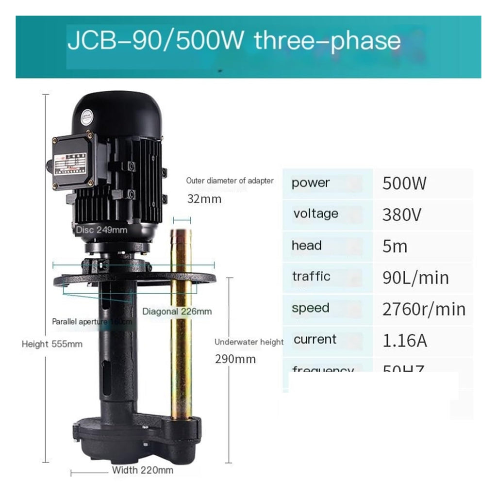 380V Industrial Coolant Pump, JCB-90 500W Three Phase Immersion Coolant Pump for CNC Lathe Milling Grinder