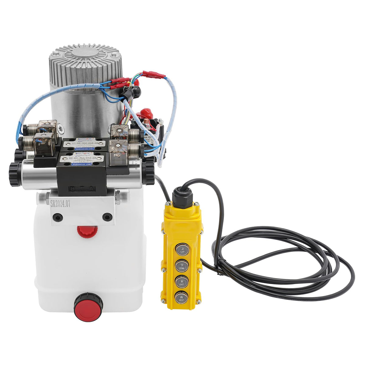 12V DC Hydraulic Pump Single Acting, 4.5 Quart Square Plastic Reservoir, Double Acting Capable, for Dump Trailer, Lift Gate, Small to Medium Hydraulic Power Unit