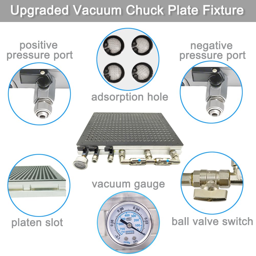 CNC Vacuum Chuck Fixture Plate Workpiece Clamping Table Vacuum Workholding System for Machining Center, Lathe, Milling, Engraving Machines (300 x 300mm)