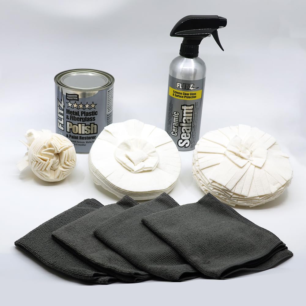 Flitz Car Buffing Kit (Ultra) - Polish, Sealant, 3 BuffBalls, & 4 Cloths