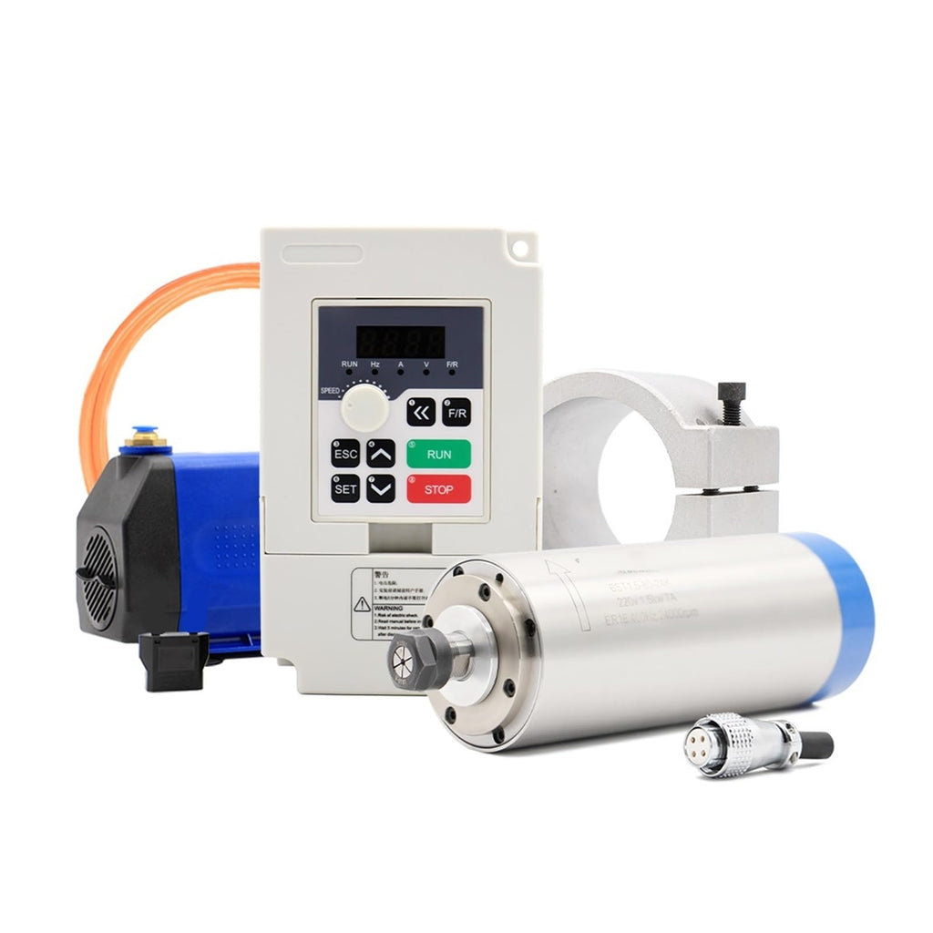 1.5kw ER16 Water Cooled Spindle kit 80x220mm 4 pcs Bearings 0.01mm Accuracy & 1.5kw Drive & Holder & 75w Pump(QL-VFD,110V)