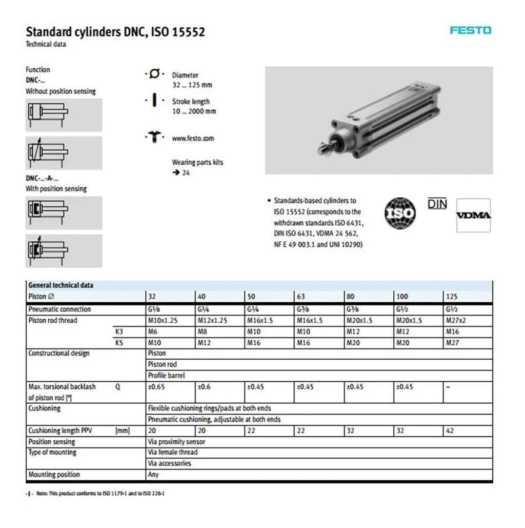 DNC-32-40-PPV-A DNC-50-125-PPV-A Cylinder Pneumatic Components bore 32 40 50mm 25-320mm Stroke DNC-40-80-PPV-A(250-PPV-A)