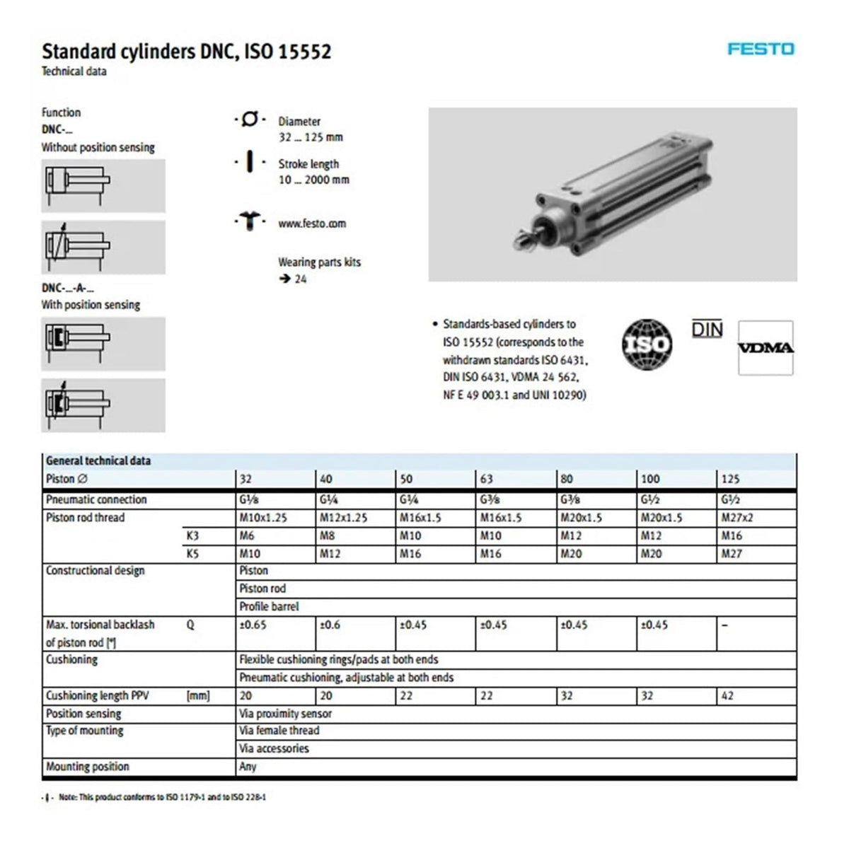 DNC-32-40-PPV-A DNC-50-125-PPV-A Cylinder Pneumatic Components bore 32 40 50mm 25-320mm Stroke DNC-40-80-PPV-A(250-PPV-A)