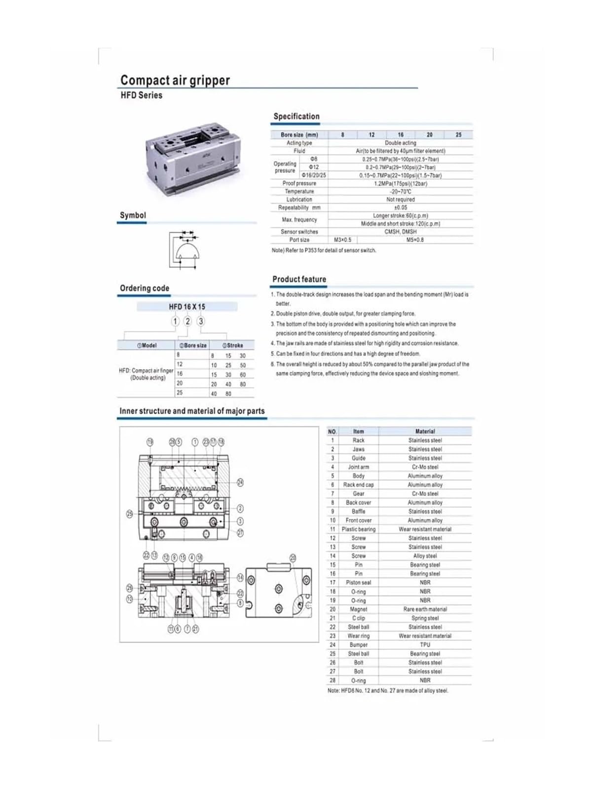 Thin Cylinder Pneumatic Finger HFD8X8 8X15 8X30 HFD12X10 12X25 12X50 HFD16X15 16X30 16X60 HFD20X20 20X40 20X80 25X40(HFD12X50)
