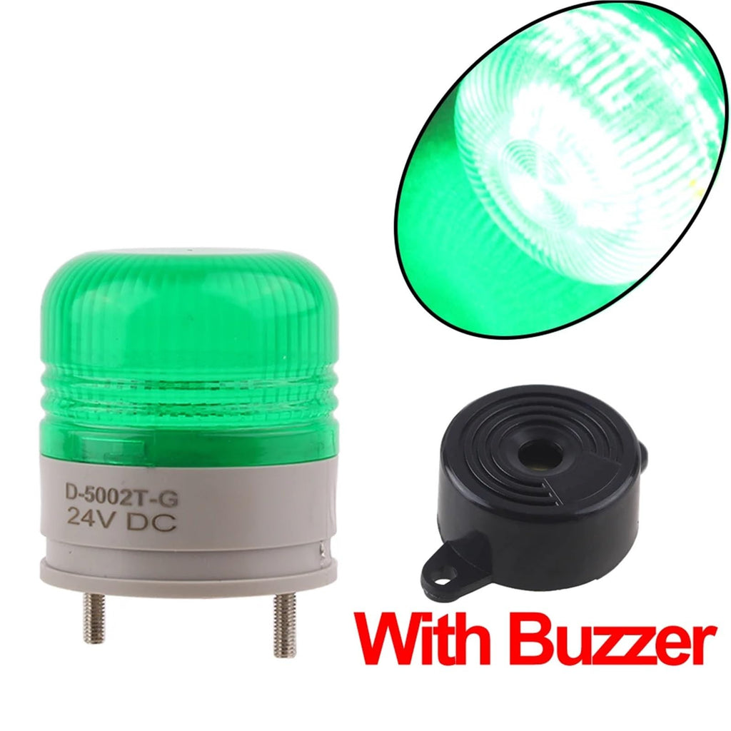 AkzPphqk 1PCS Red Yellow Green Blue Single Flashing Signal Warning DC12V24V LED Indicator Lamp with Buzzer/No Sound Small Security Alarm Light(Green with Buzzer,200w)