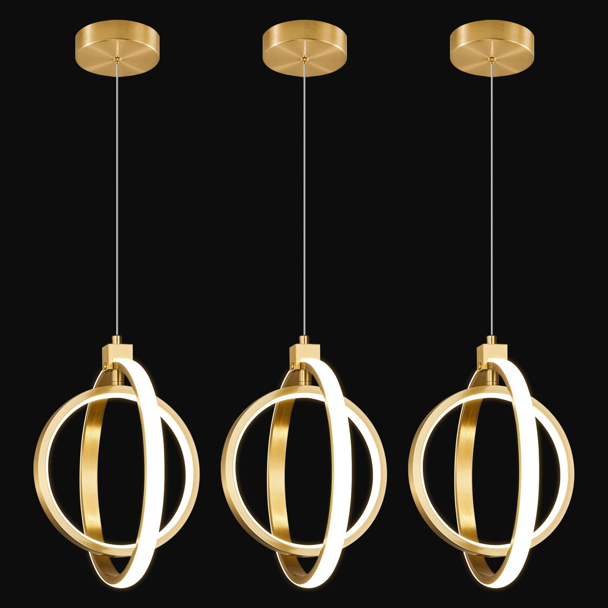Modern LED Chandelier Chrome Rectangular Pendant Light Fixtures 4000K 20W Dimmable Height Adjustable Pendant Lighting for Dining Room Kitchen Island Bedroom Living Room Foyer（3-Pack）