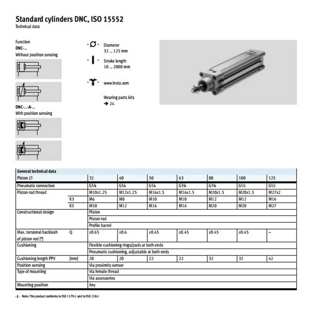 DNC-32-40-PPV-A DNC-50-125-PPV-A Cylinder Pneumatic Components bore 32 40 50mm 25-320mm Stroke DNC-40-80-PPV-A(125-PPV-A)