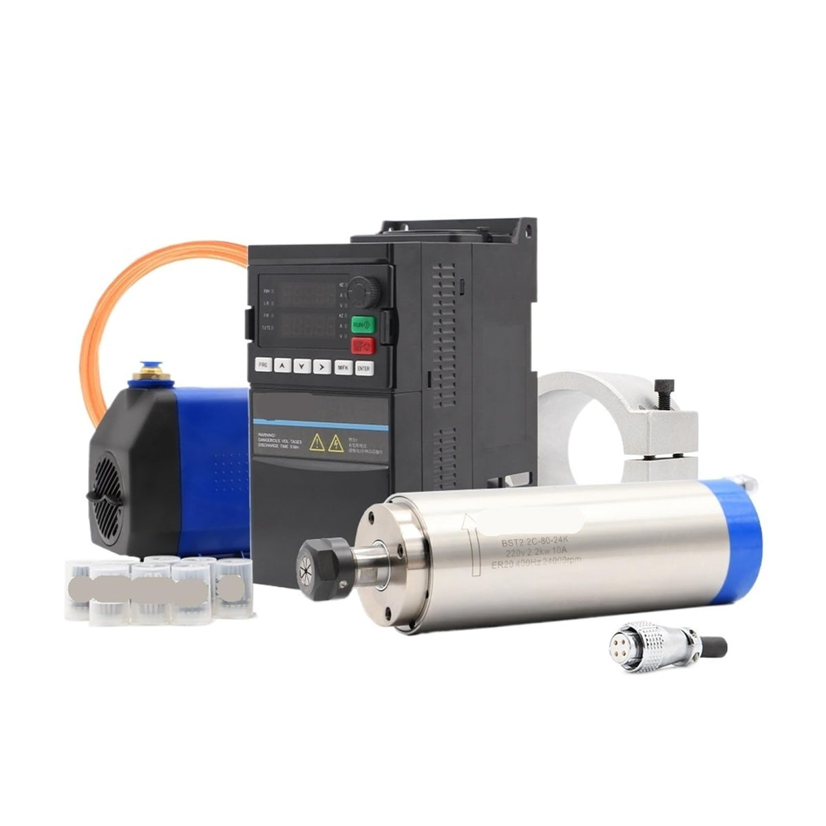 2.2kw Er20 Water Cooled Kit Water Cooling Spindle 2.2kw Vfd 80mm Spindle Bracket 75w Pump