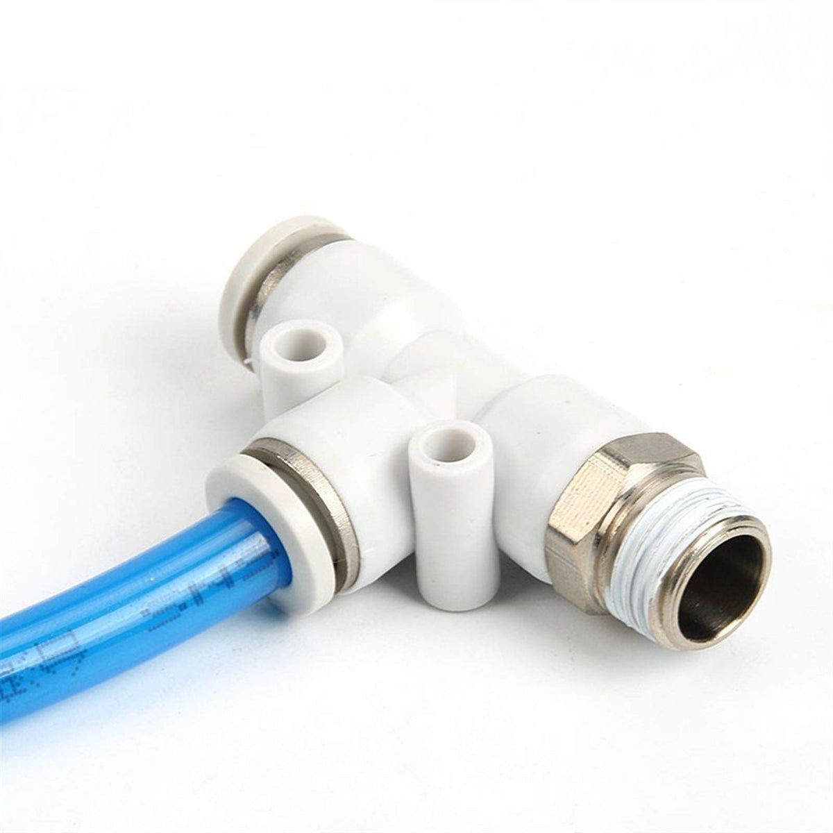 10pcs OD 4 6 8 10 12mm - M5 1/8'' 1/4'' 3/8'' 1/2''PD White Plastic Quick Insertion Pneumatic Element T-type Three-Way Threaded Joint Machinery Parts