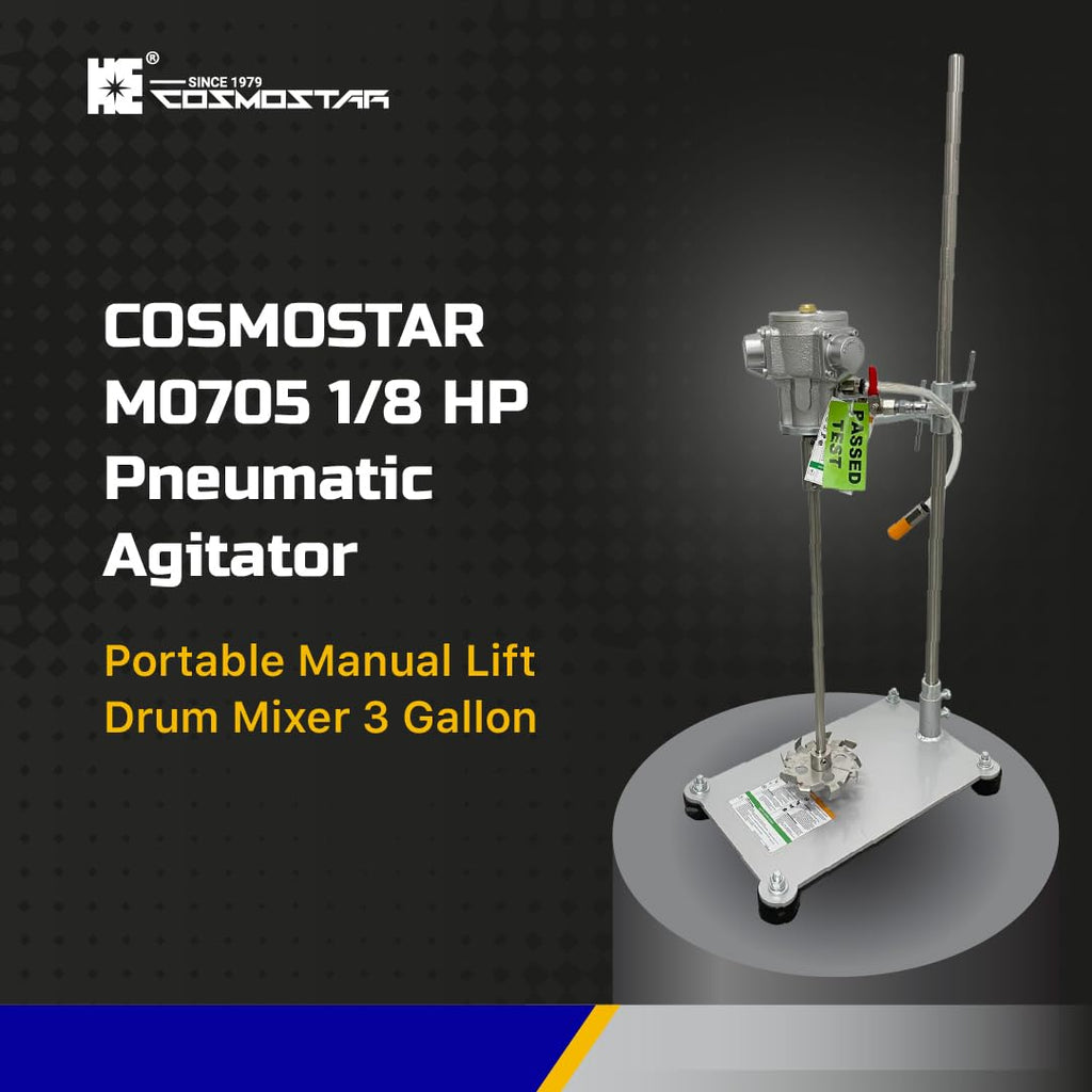 COSMOSTAR 1/8 HP Pneumatic Agitator Portable Manual Lift Drum Mixer 3 Gallon Paint Mixer Machine Ink Coating Laboratory Mixer Industrial Liquid Mixer Mixing Tool