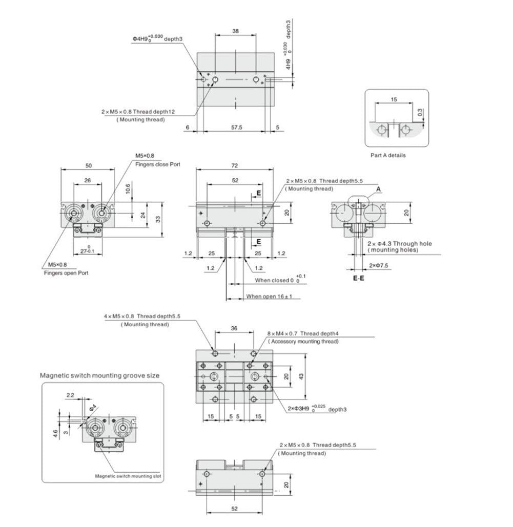 Pneumatic Components 2 Finger 16mm Bore Short Stroke Gripper MF2-16D Used in Automation Equipments.